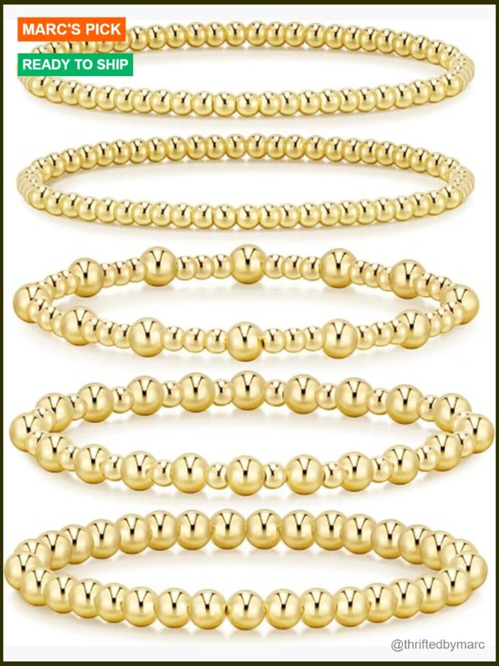 Gold Beaded Stretch Bracelets Set 5-Pack Stackable Jewelry Gift